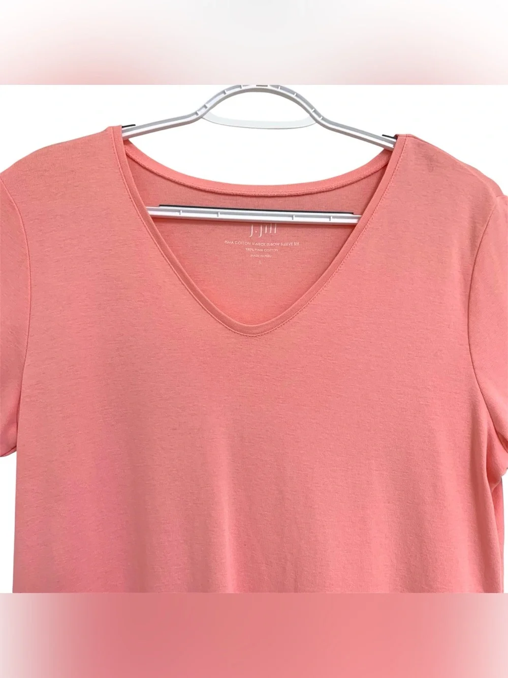J. Jill Pima Cotton V-Neck Elbow Sleeve Straight Hem Pink Tee Shirt Sz L Casual - Picture 3 of 11